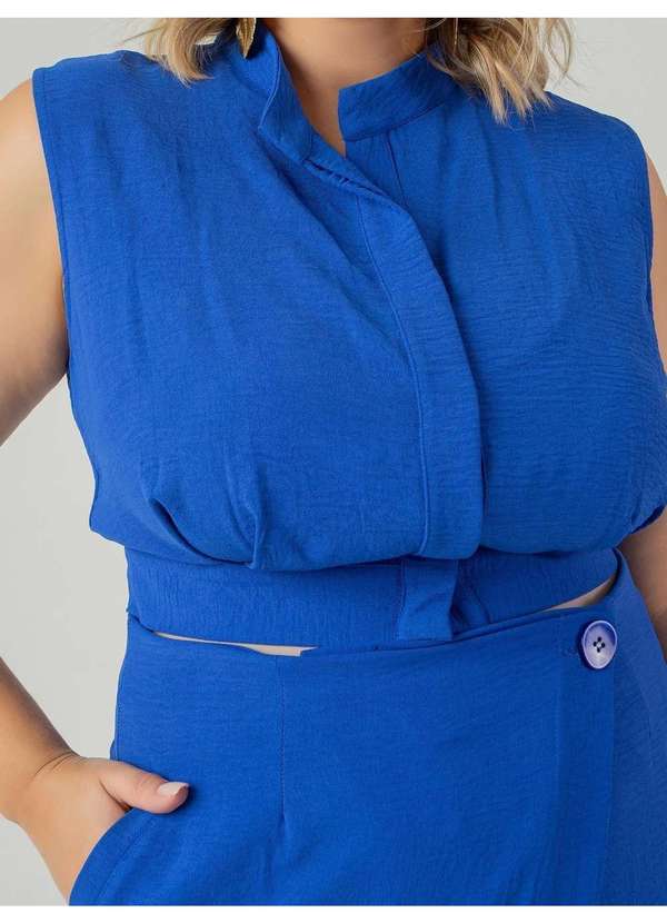 Susie Modas - Conjunto Cropped e Saia em Crepe Feminino Azul 3