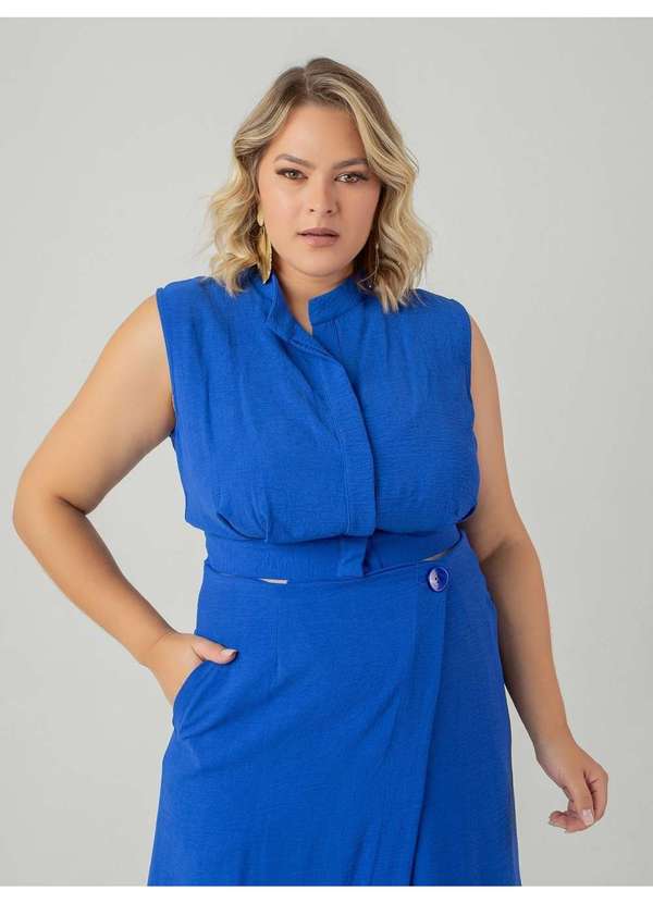 Susie Modas - Conjunto Cropped e Saia em Crepe Feminino Azul 4