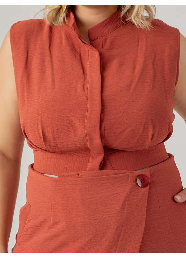 Susie Modas - Conjunto Cropped e Saia em Crepe Feminino Marrom 3