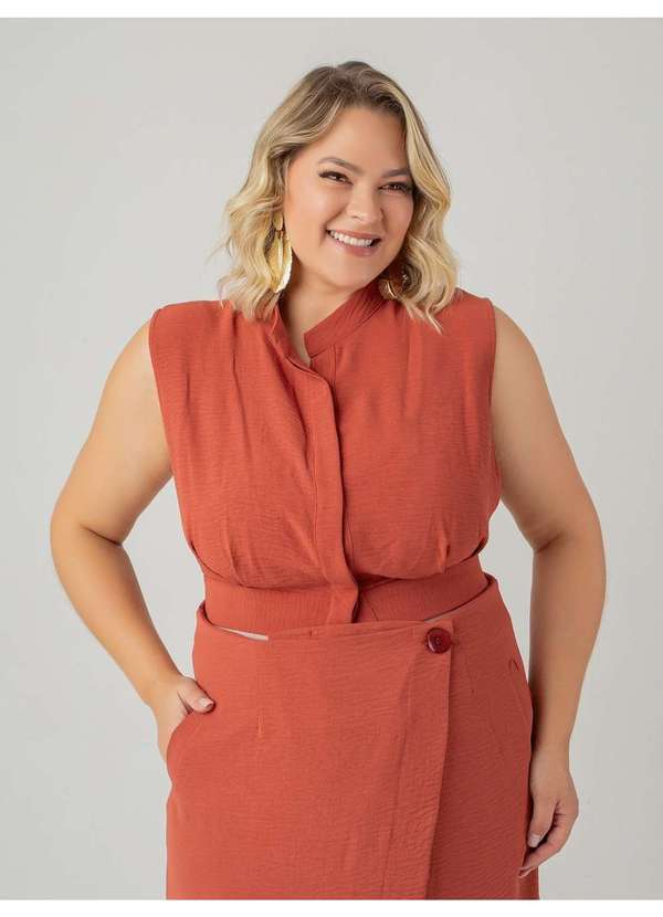 Susie Modas - Conjunto Cropped e Saia em Crepe Feminino Marrom 4