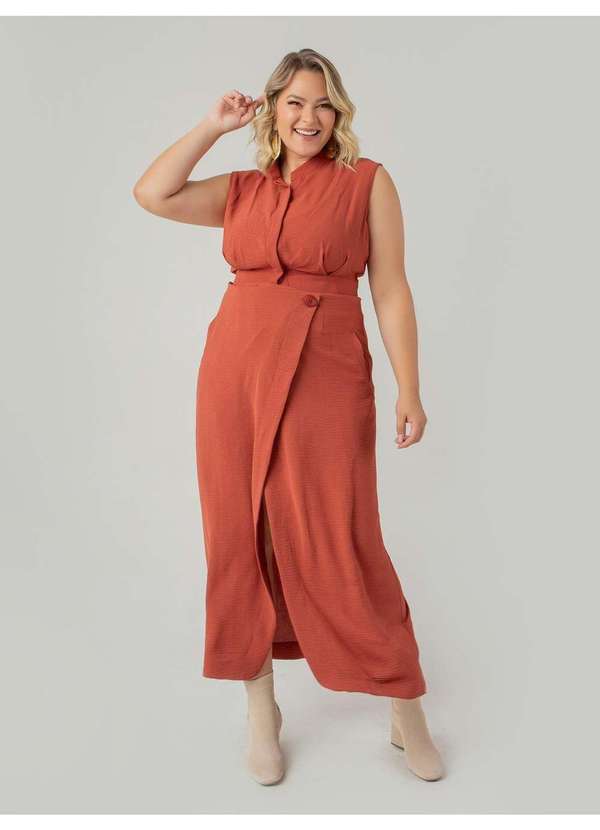 Susie Modas - Conjunto Cropped e Saia em Crepe Feminino Marrom 5