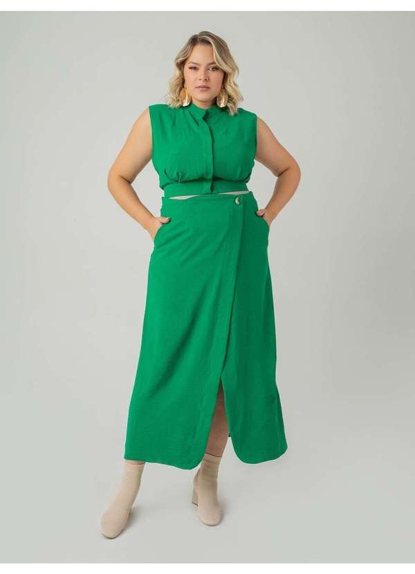 Susie Modas - Conjunto Cropped e Saia em Crepe Feminino Verde 5
