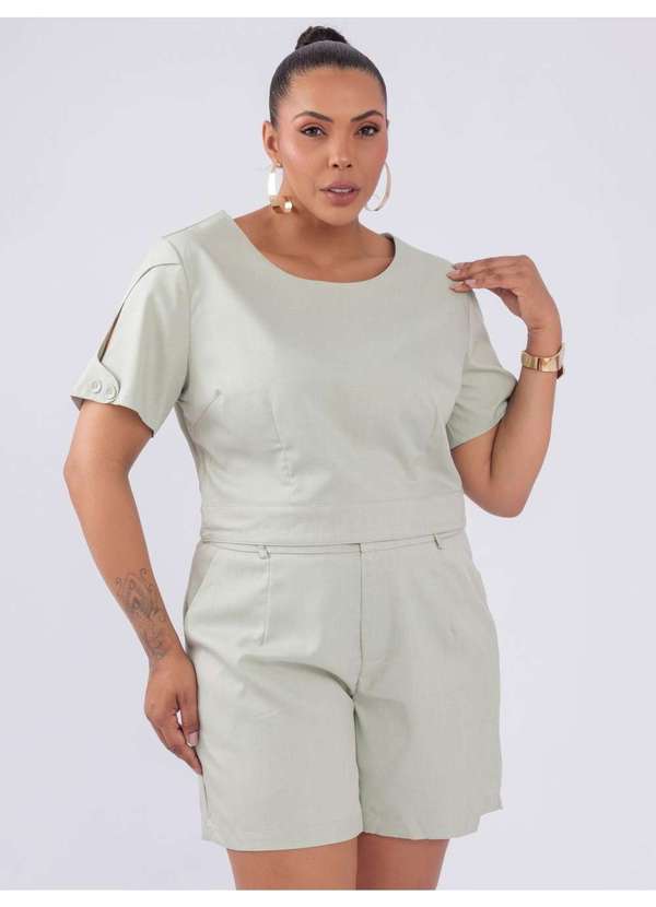 Susie Modas - Conjunto Blusa Shorts Alfaiataria Verde