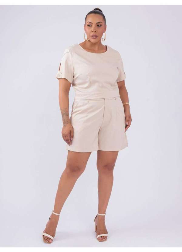 Susie Modas - Conjunto Blusa Shorts Alfaiataria Bege