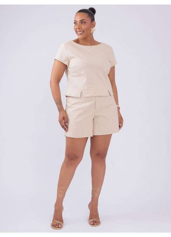 Susie Modas - Conjunto Blusa Shorts Plus Basico Bege 4