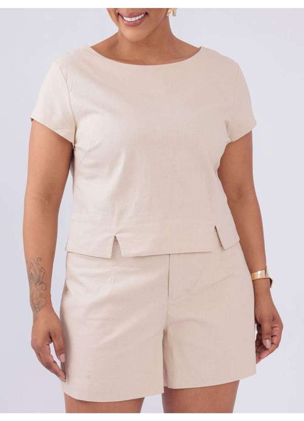 Susie Modas - Conjunto Blusa Shorts Plus Basico Bege 2