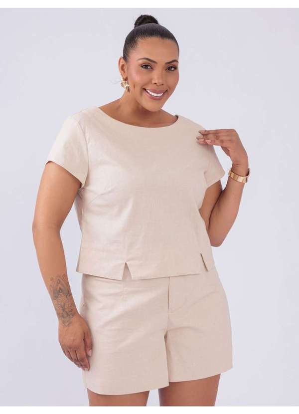 Susie Modas - Conjunto Blusa Shorts Plus Basico Bege
