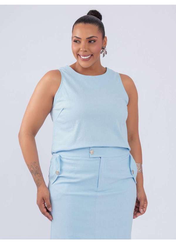 Susie Modas - Conjunto Camisa Saia Algodão Azul 4