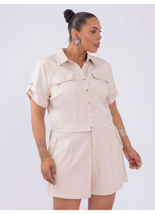 Susie Modas - Conjunto Camisa Shorts Strass Bege 4