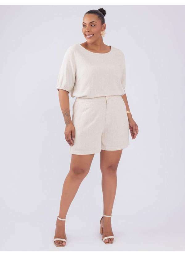Susie Modas - Conjunto Linho Blusa Shorts Bege 4