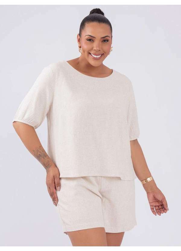 Susie Modas - Conjunto Linho Blusa Shorts Bege 5