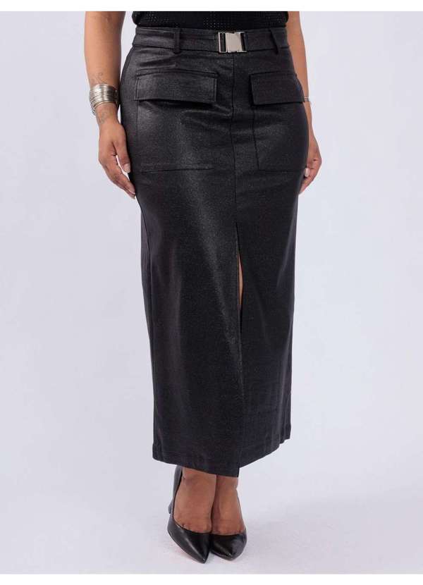 Susie Modas - Saia Glitter Resinada Longa Preto 4