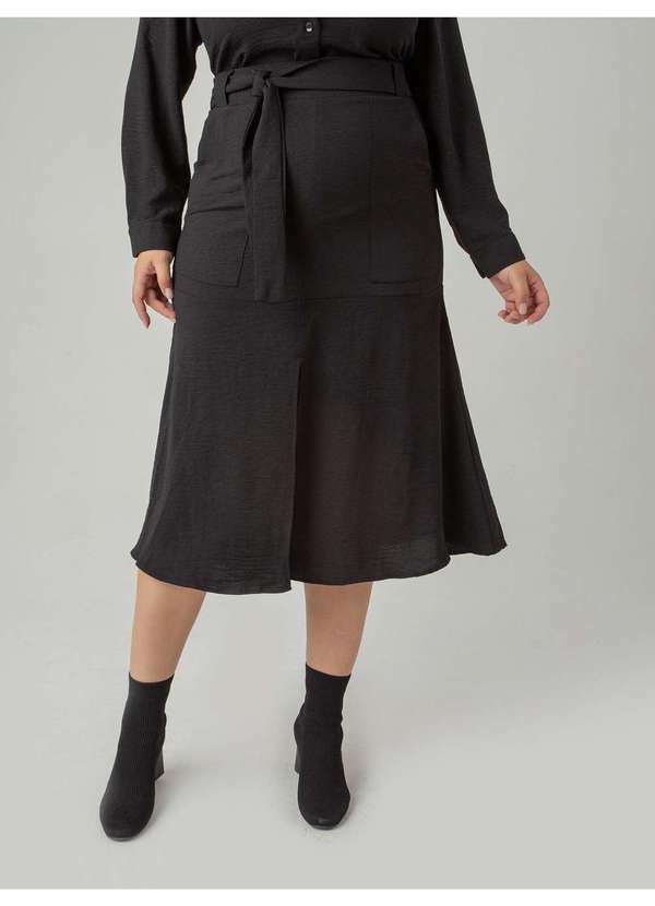 Susie Modas - Saia Midi Crepe Heavy Flow Bolso Feminino Preto