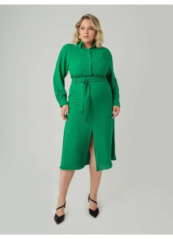 Susie Modas - Saia Midi Crepe Heavy Flow Bolso Feminino Verde 5