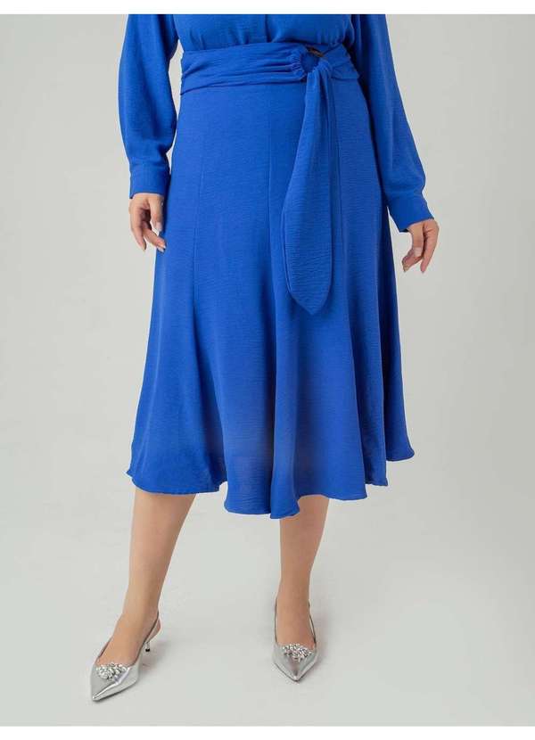 Susie Modas - Saia Midi Evasê Crepe Heavy Flow Feminino Azul