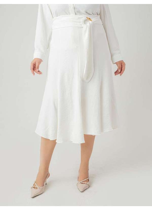 Susie Modas - Saia Midi Evasê Crepe Heavy Flow Feminino Branco