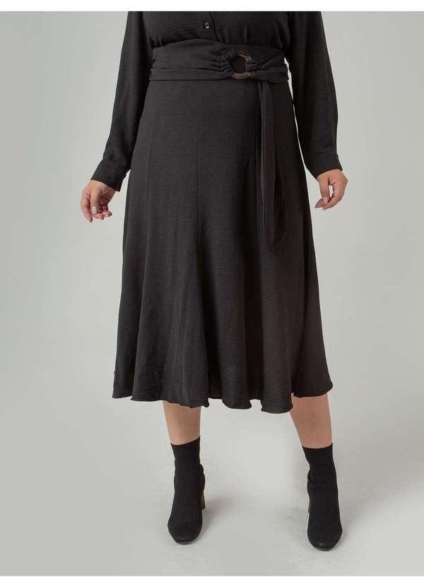 Susie Modas - Saia Midi Evasê Crepe Heavy Flow Feminino Preto