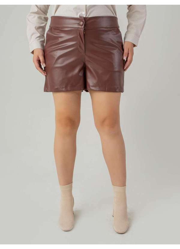 Susie Modas - Shorts Curto Couro Feminino Marrom
