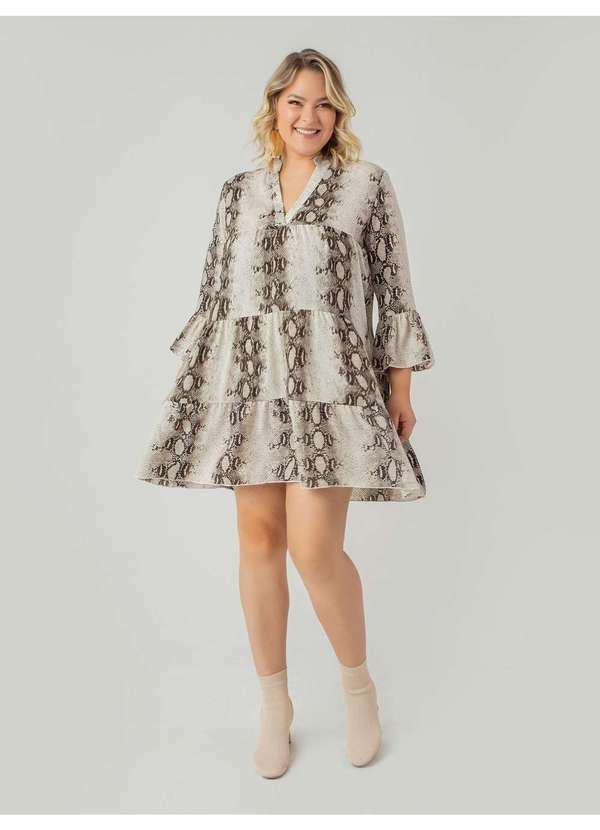 Susie Modas - Vestido Animal Print Cobra Feminino Bege