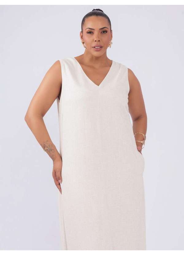 Susie Modas - Vestido Decote V Bege 4