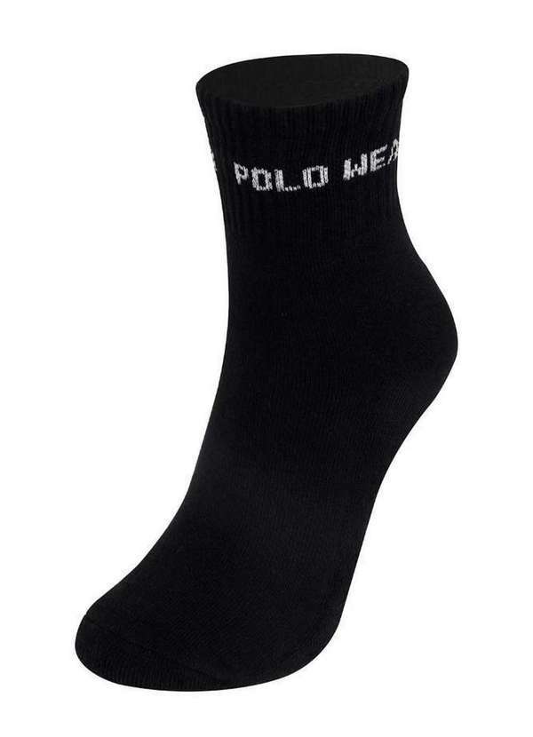 Polo Wear - Kit 3 pares de Meias Atoalhadas Cano Longo Polo Wear Preto Preto