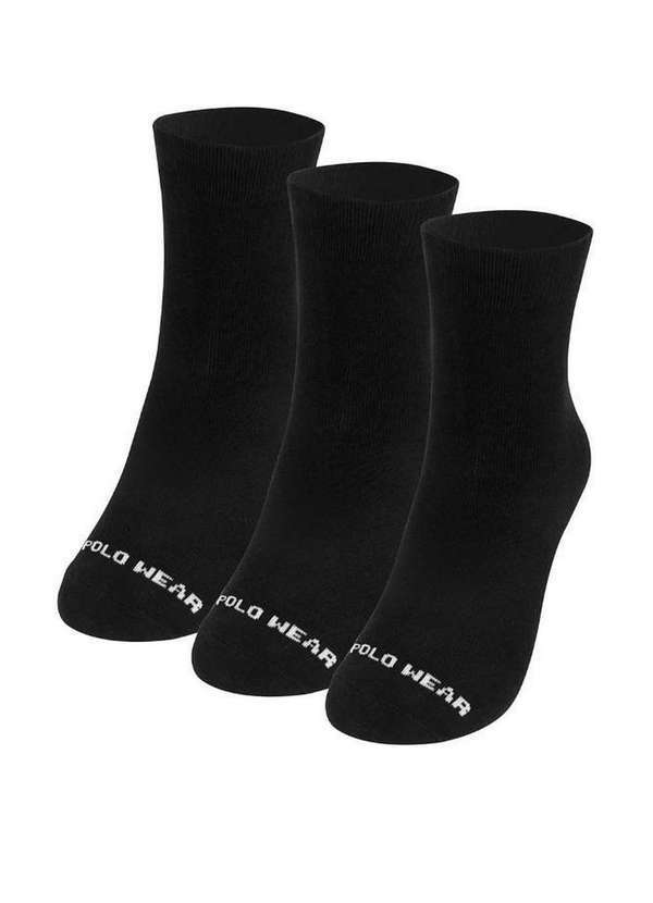 Polo Wear - Kit 3 pares de Meias Cano Longo Polo Wear Preto Preto
