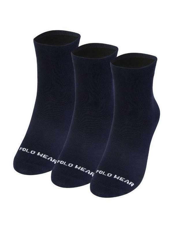 Polo Wear - Kit 3 pares de Meias Casuais Polo Wear Azul Escuro Azul Escuro