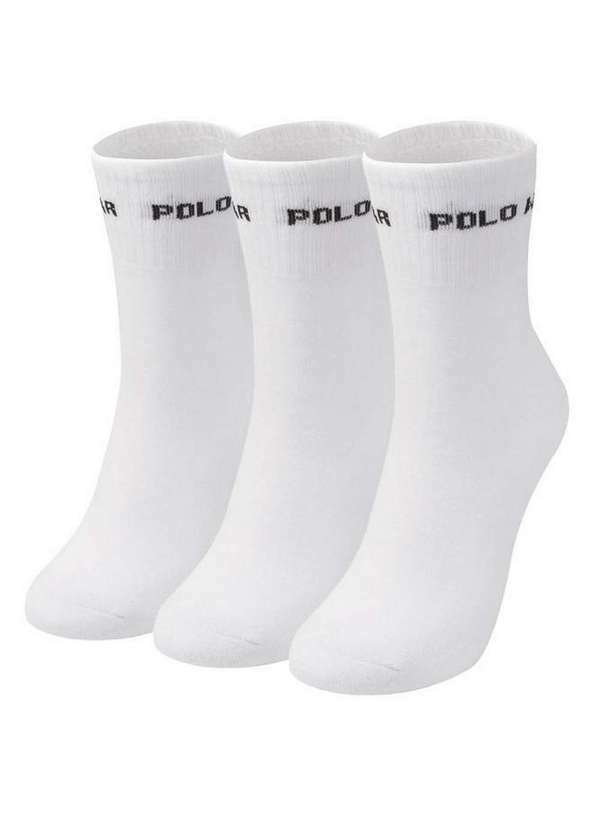 Polo Wear - Kit 3 pares de Meias Femininas Cano Alto Polo Wear Branco Branco