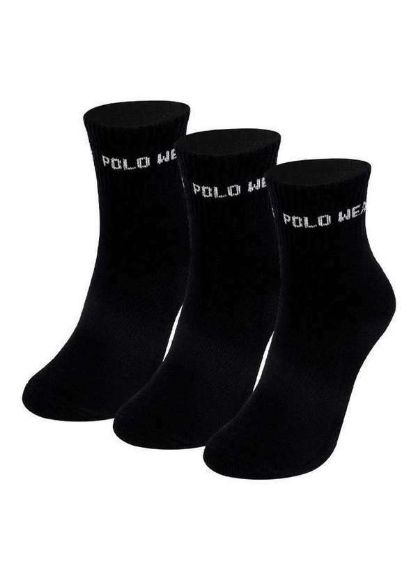 Polo Wear - Kit 3 pares de Meias Femininas Cano Alto Polo Wear Preto Preto