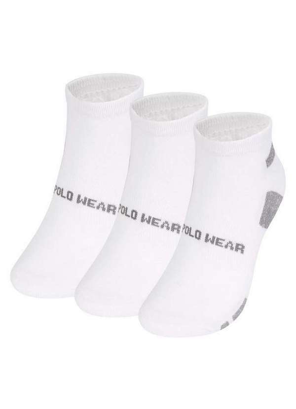 Polo Wear - Kit 3 pares de Meias Femininas Cano Curto Polo Wear Branco Branco