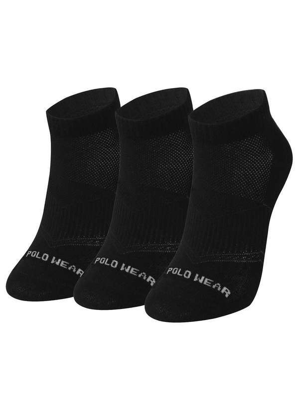 Polo Wear - Kit 3 pares de Meias Femininas Cano Curto Polo Wear Preto Preto