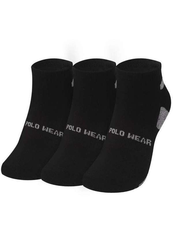 Polo Wear - Kit 3 pares de Meias Femininas Cano Curto Polo Wear Preto Preto