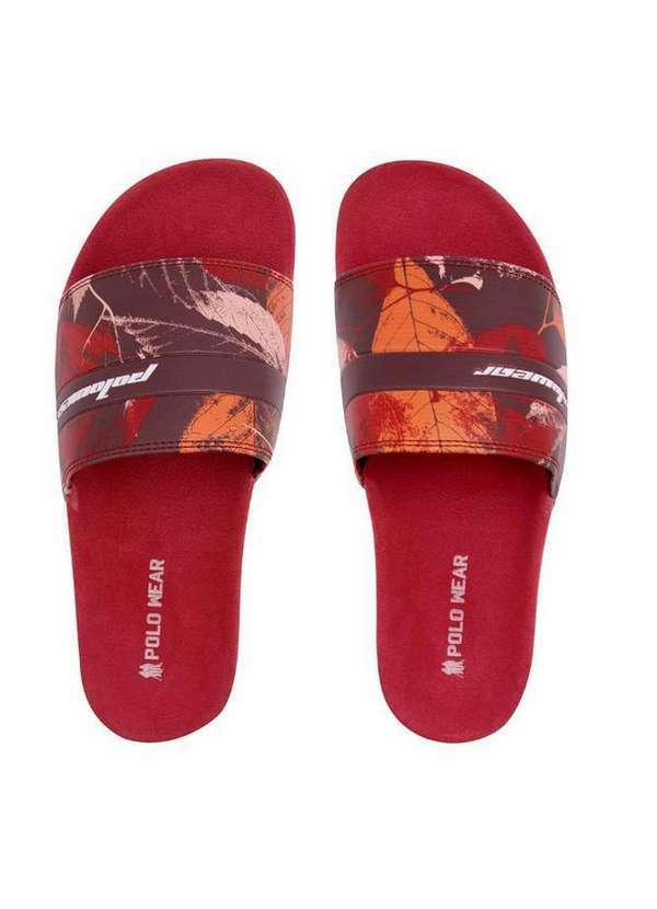 Polo Wear - Chinelo Masculino Slide Floral Polo Wear Vermelho Escuro Vermelho Escuro