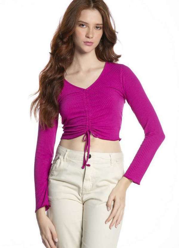 Polo Wear - Blusa Feminina Decote V Polo Wear Rosa Escuro Rosa Escuro