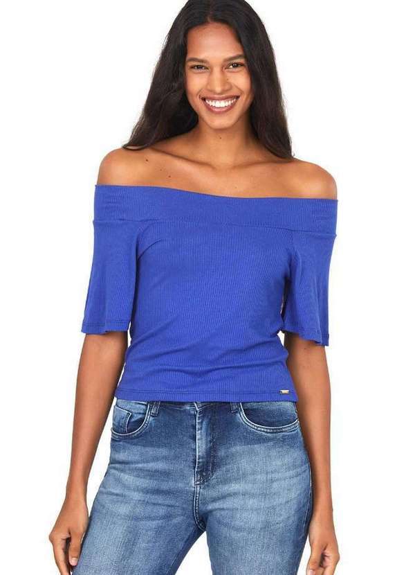 Polo Wear - Blusa Feminina Fashion Ombro a Ombro Polo Wear Azul Escuro Azul Escuro