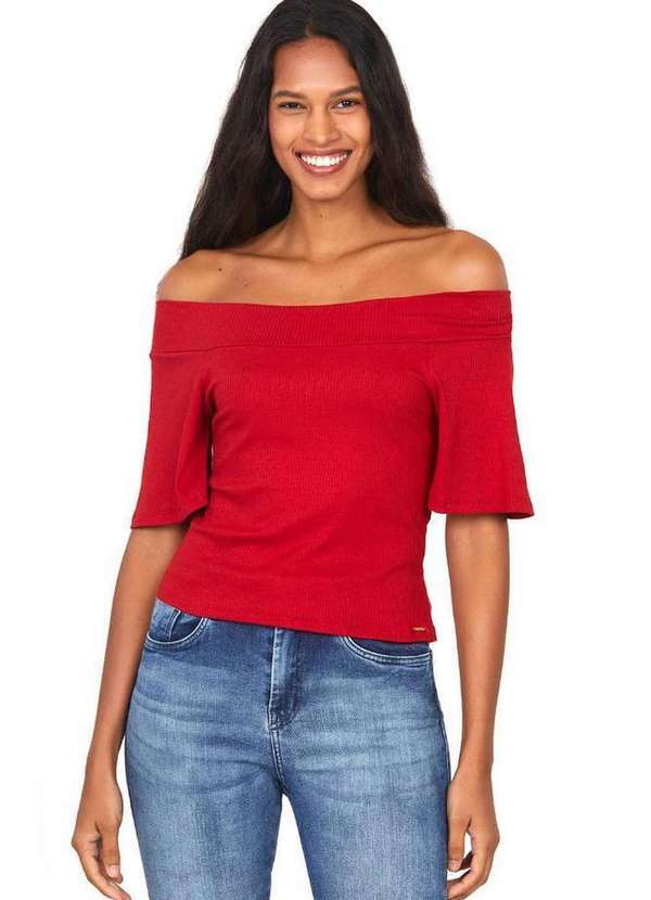 Polo Wear - Blusa Feminina Fashion Ombro a Ombro Polo Wear Vermelho Médio Vermelho Médio