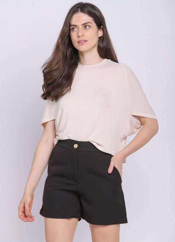 Polo Wear - Blusa Feminina Manga Curta Origami Polo Wear Bege Claro Bege Claro