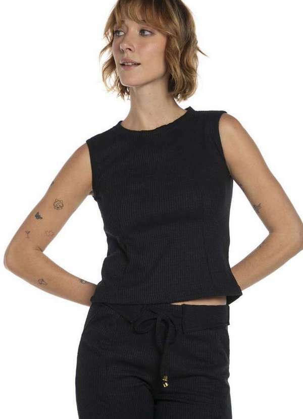Polo Wear - Blusa Feminina Recorte Polo Wear Preto Preto