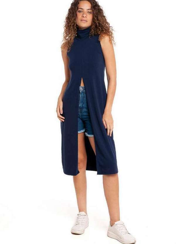 Polo Wear - Blusa Feminina Túnica Gola Alta Polo Wear Azul Escuro Azul Escuro