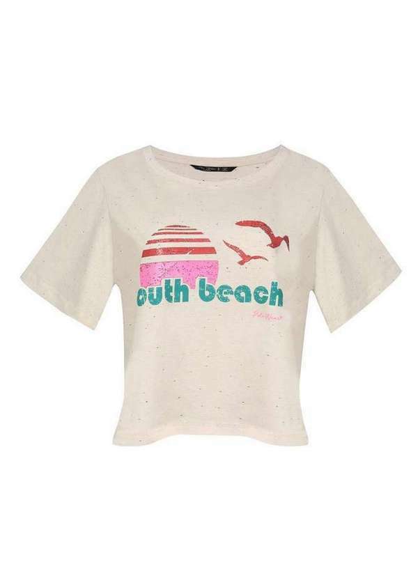 Polo Wear - Camiseta Curta Feminina Malha Estampada Polo Wear Bege Médio Bege Médio
