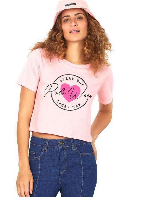 Polo Wear - Camiseta Curta Feminina Malha Every Day Polo Wear Rosa Claro Rosa Claro