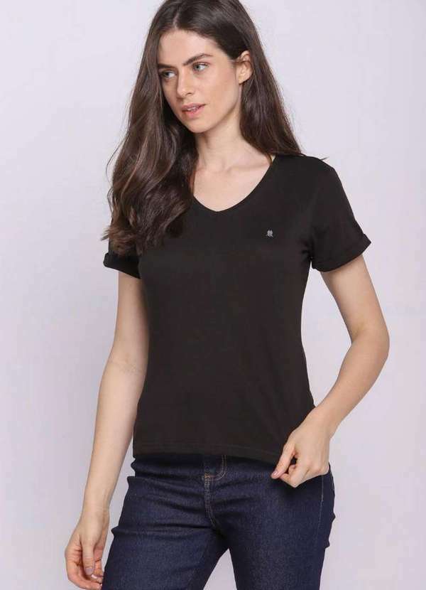 Polo Wear - Camiseta Feminina Algodão Básica Polo Wear Preto Preto