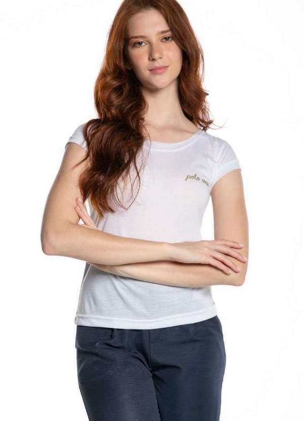 Polo Wear - Camiseta Feminina Básica Lisa Gola Careca Polo Wear Branco Branco