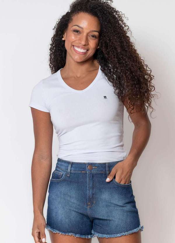 Polo Wear - Camiseta Feminina Decote V Polo Wear Branco Branco
