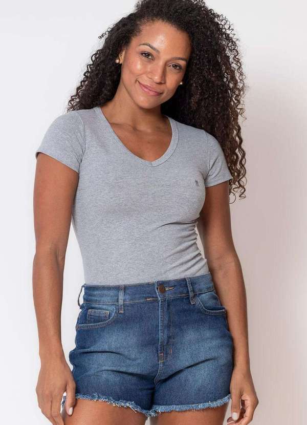 Polo Wear - Camiseta Feminina Decote V Polo Wear Mescla Medio Mescla Medio