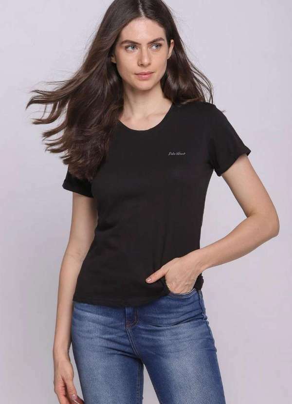 Polo Wear - Camiseta Feminina Logo Manúscrito Polo Wear Preto Preto