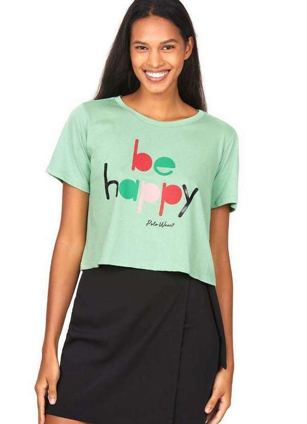 Polo Wear - Camiseta Feminina Malha Be Happy Polo Wear Verde Médio Verde Médio
