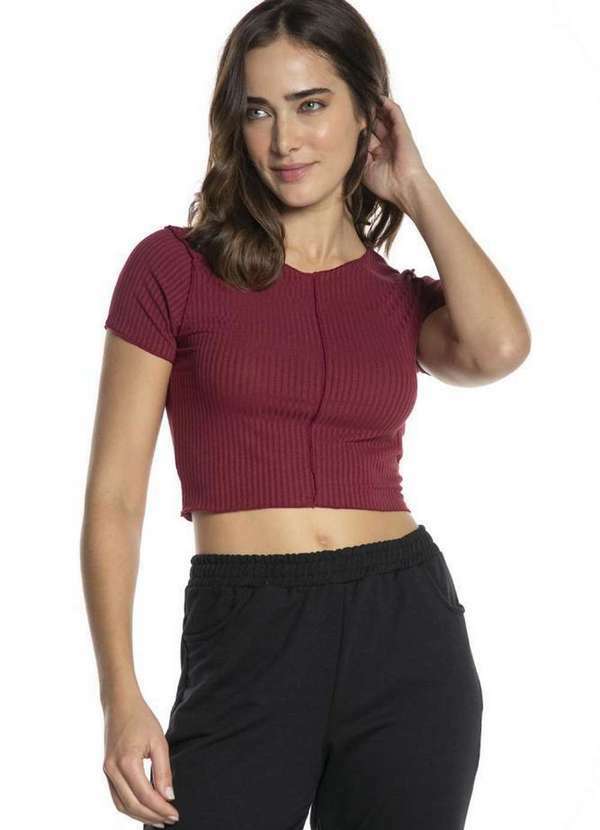 Polo Wear - Cropped Feminino Canelada Lisa Polo Wear Vermelho Escuro Vermelho Escuro