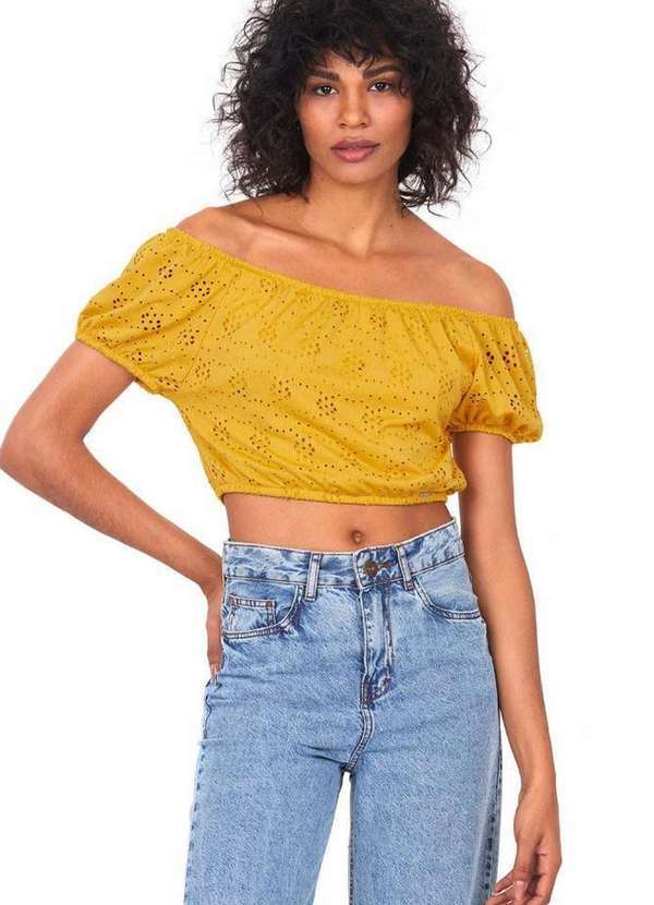 Polo Wear - Cropped Feminino Laise Ombro a Ombro Polo Wear Amarelo Médio Amarelo Médio