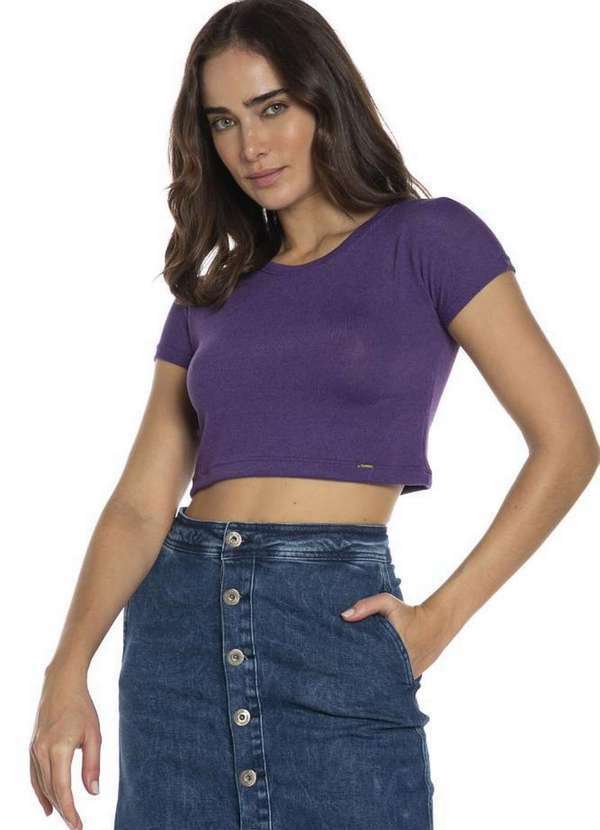 Polo Wear - Cropped Feminino Malha Básico Liso Polo Wear Roxo Escuro Roxo Escuro